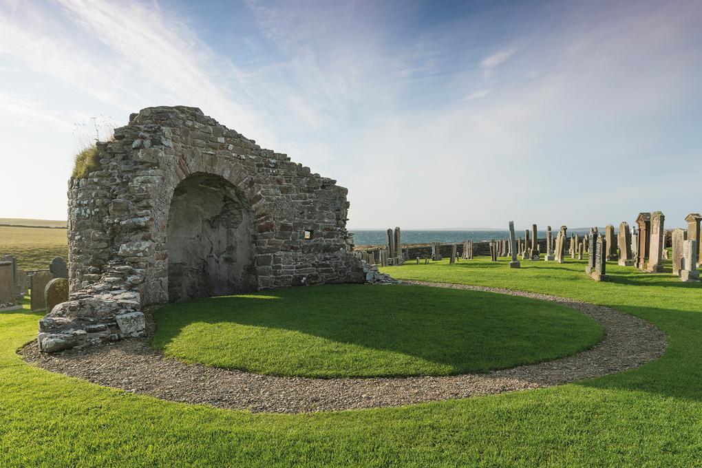 Round Church & Earl’s Bu, Orphir. Scotland’s only surviving circular medieval church, built by Earl Hakon and dedicated to St Nicholas. Picture: Destination Orkney