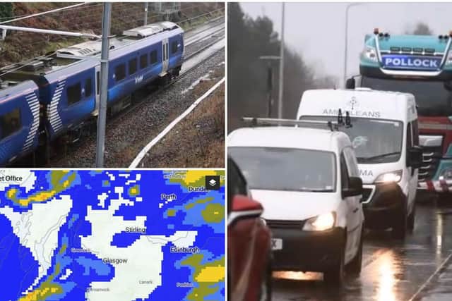 Footage from the Central Belt shows how the deluge of rain has disrupted travel. Picture: JPI Media